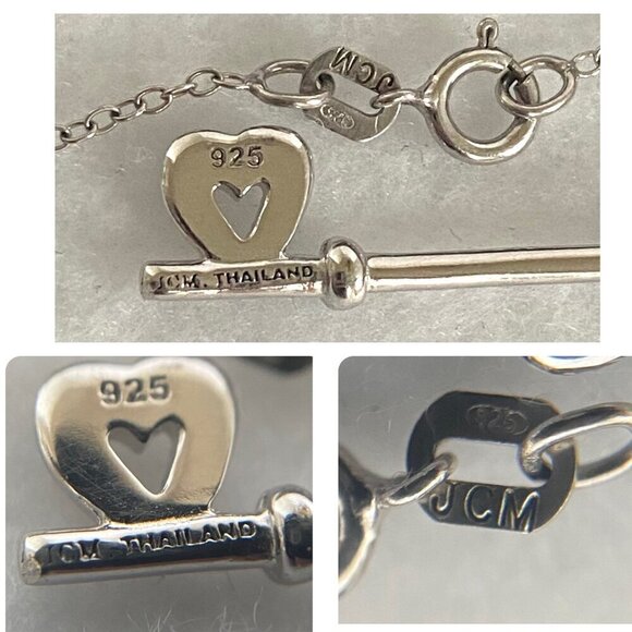 Sterling Silver 925 JCM Floral Filigree Diamond Heart Key Pendant Necklace 18" - Picture 11 of 16
